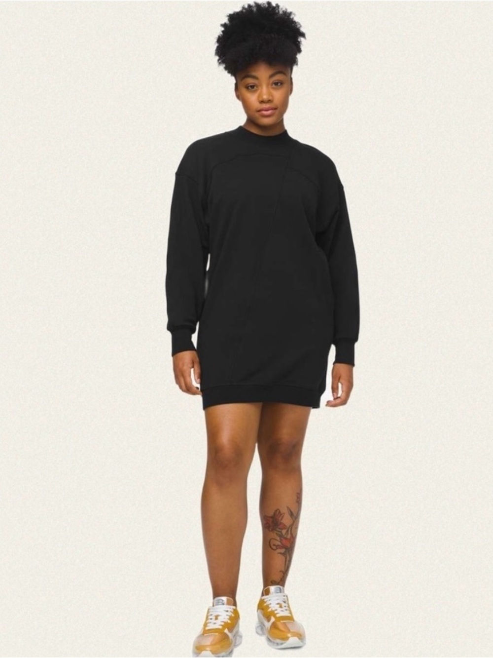 Lululemon Black Broken Beats Crewneck Oversized Athleisure Midi Sweater Dress